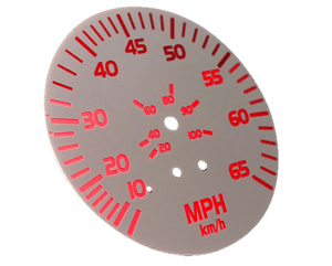 backlit graphics on polycarbonate speedometer