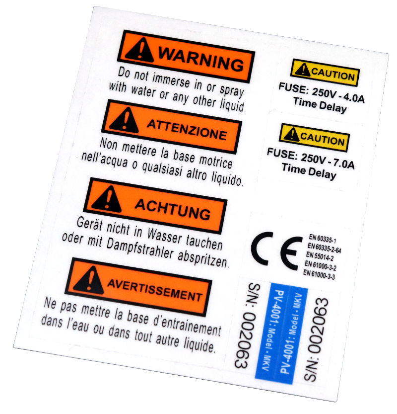 Multiple Language Warning Labels Supplied as a Kit